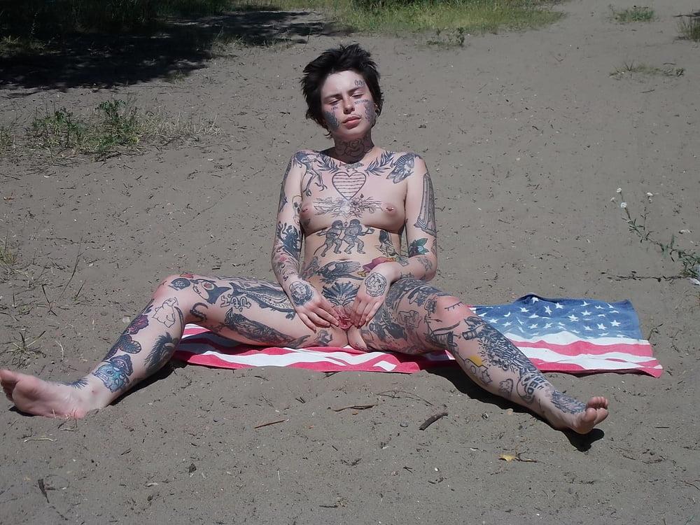 25P russian tattooed slut on the beach