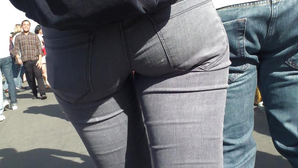 9P Teens sexy ass & butt in grey jeans
