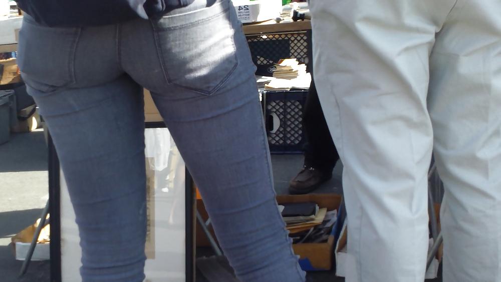 9P Teens sexy ass & butt in grey jeans