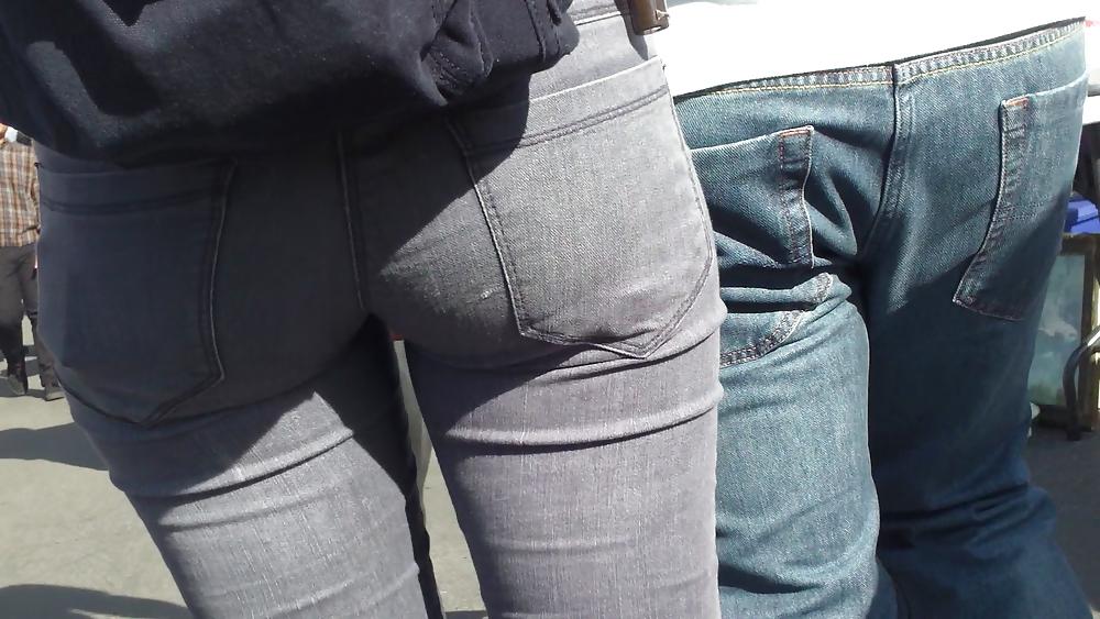 9P Teens sexy ass & butt in grey jeans