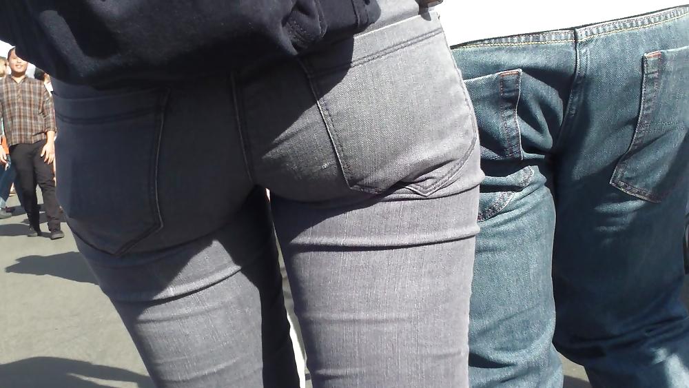 9P Teens sexy ass & butt in grey jeans