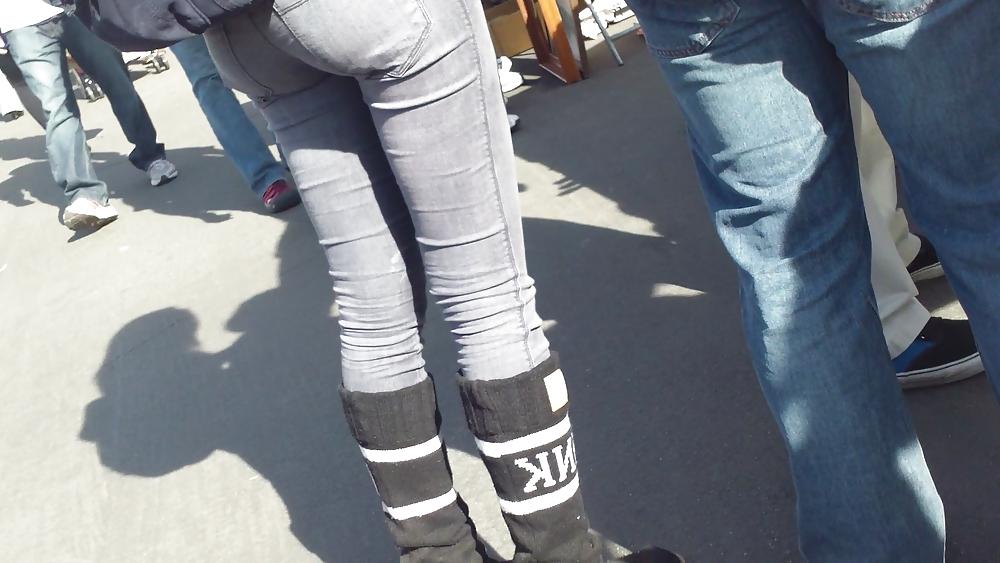 9P Teens sexy ass & butt in grey jeans