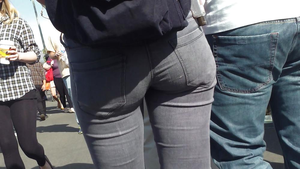 9P Teens sexy ass & butt in grey jeans