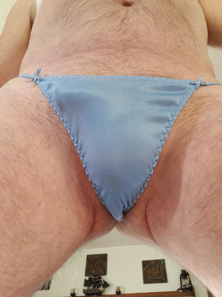6P My blue satin thong panty