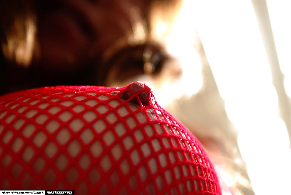 23P Mai Lijima - Red Fishnet and High Heels