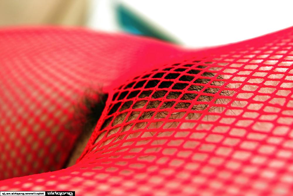 23P Mai Lijima - Red Fishnet and High Heels