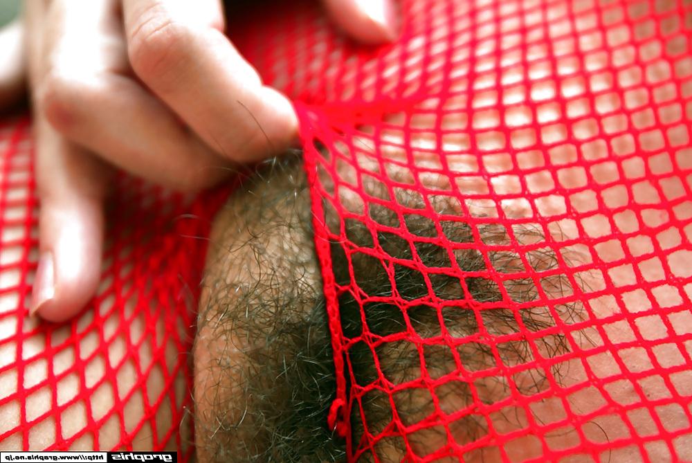 23P Mai Lijima - Red Fishnet and High Heels