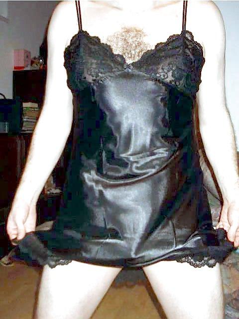 25P Black Satin Nightie 