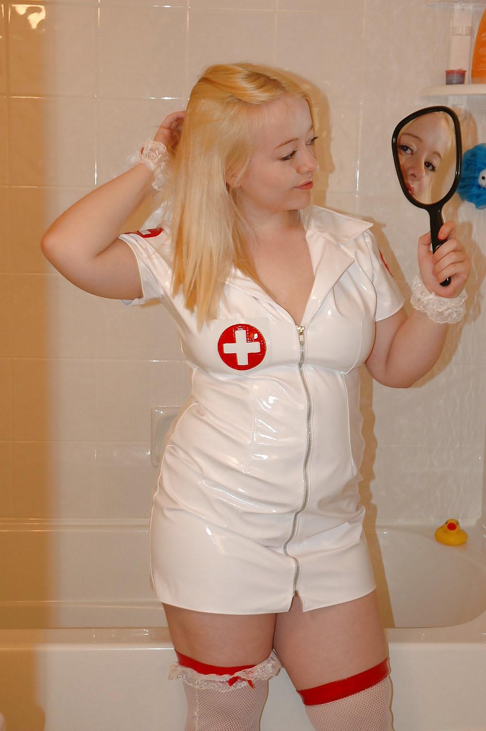 25P Chubby blonde posing as a nurse