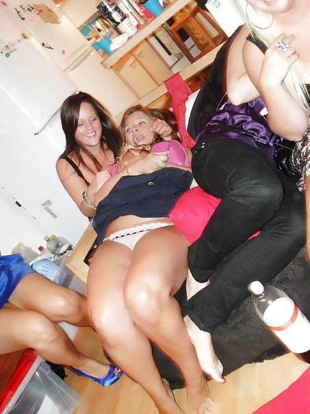 19P Girls pulling friends skirts up