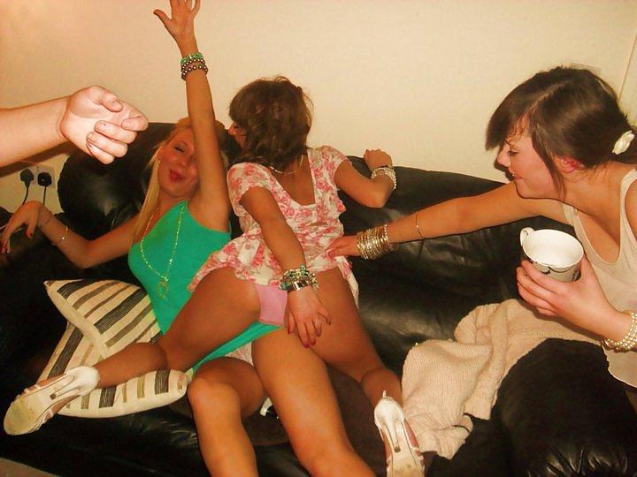 19P Girls pulling friends skirts up
