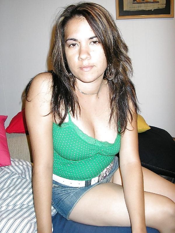 14P Latin Slut with nice tits and hairy semi-shaved pussy