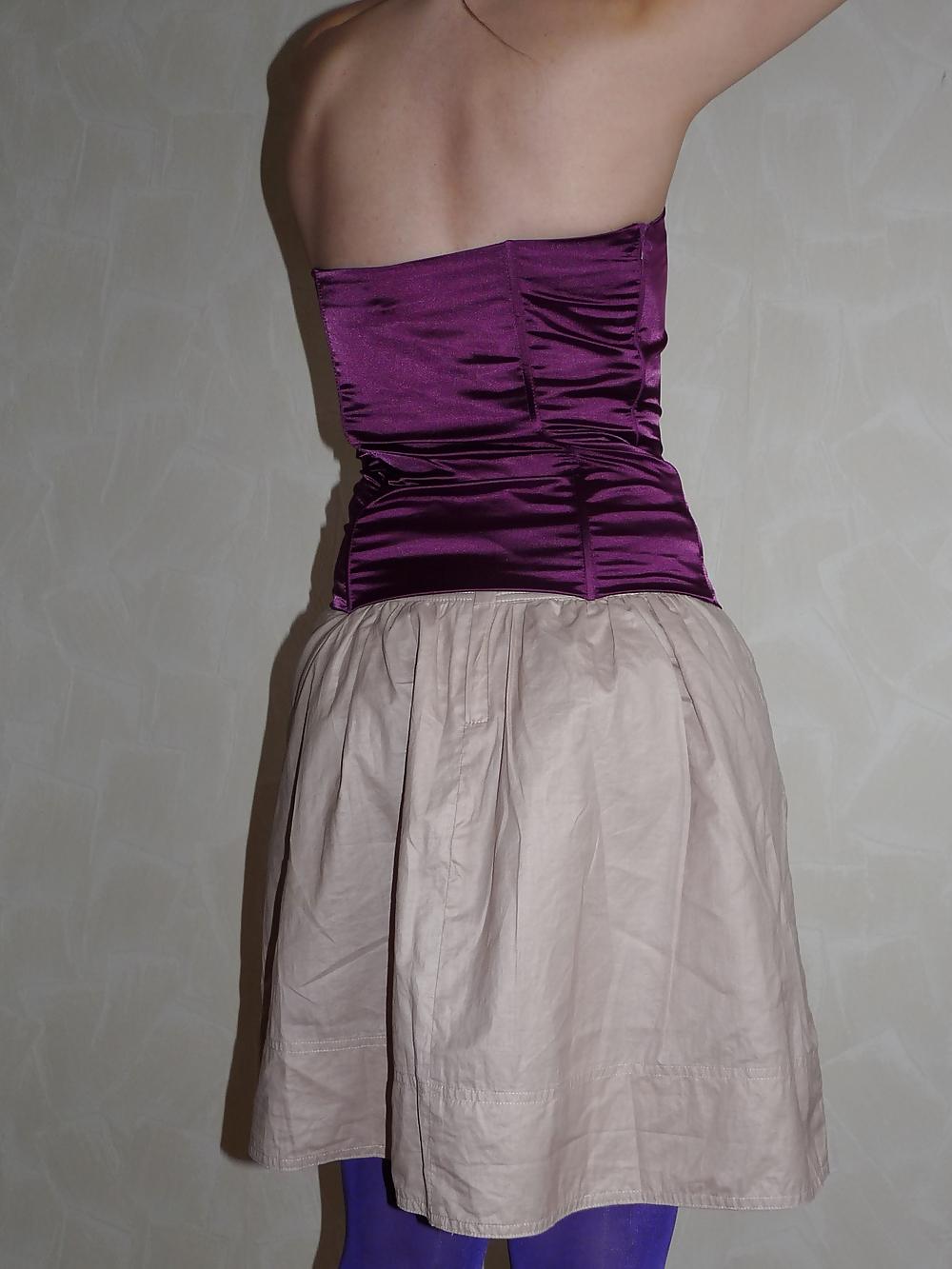 5P Wifes purple silk satin shiny corsage