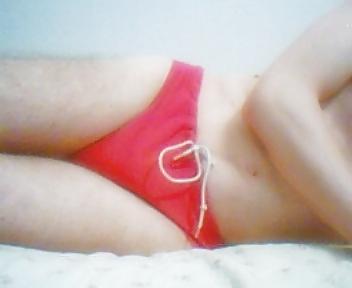 9P In red speedo and cock