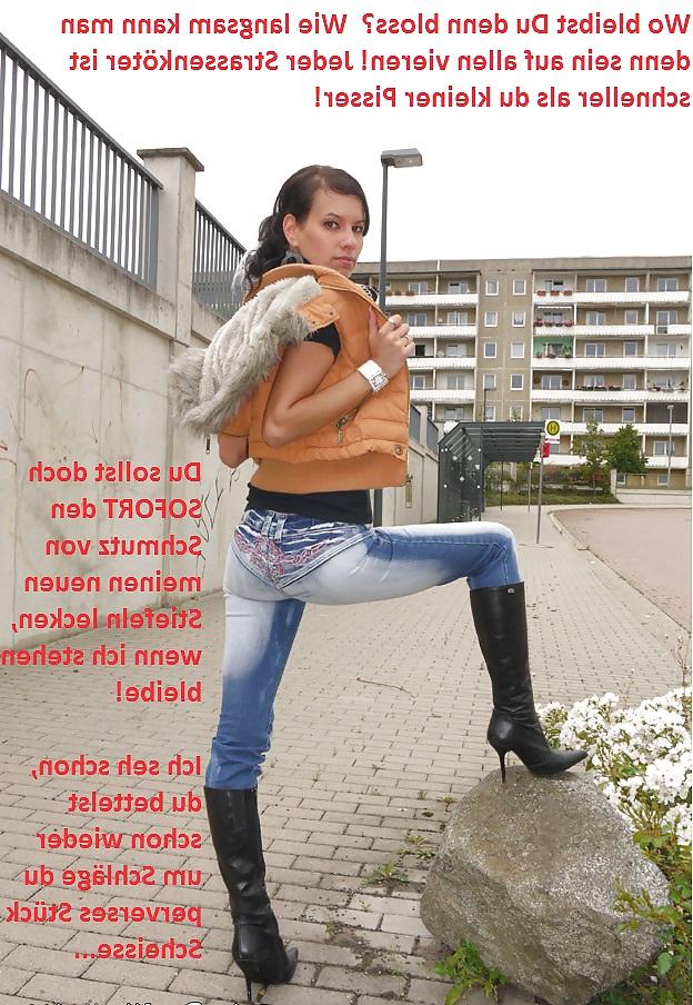 8P Femdom captions german boot licker edition