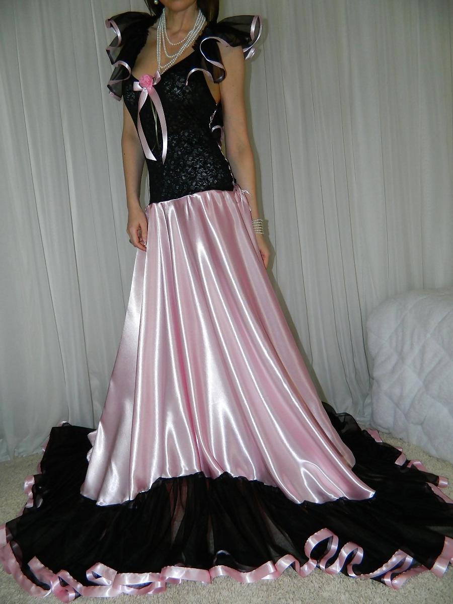 8P Satin nightgown in pink and black