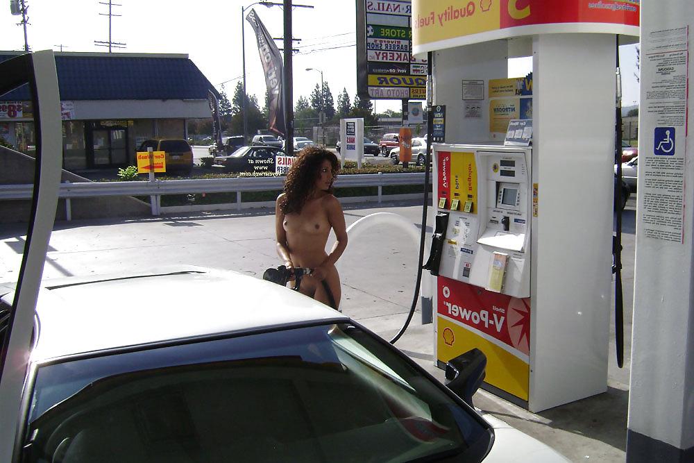 9P Latina pumping gas naked