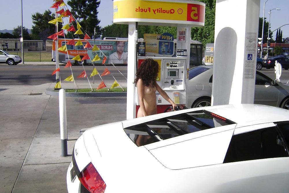 9P Latina pumping gas naked