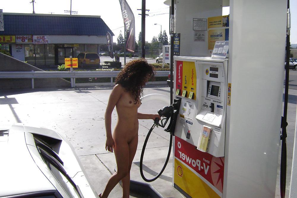 9P Latina pumping gas naked