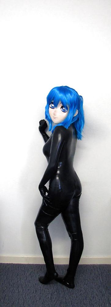 14P Kigurumi latex und blaue haare