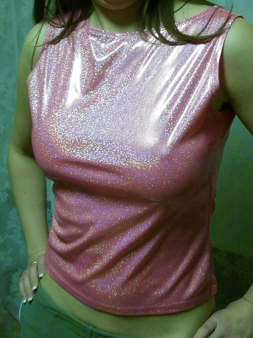 6P Wifes pink silk satin shiny hologramm top