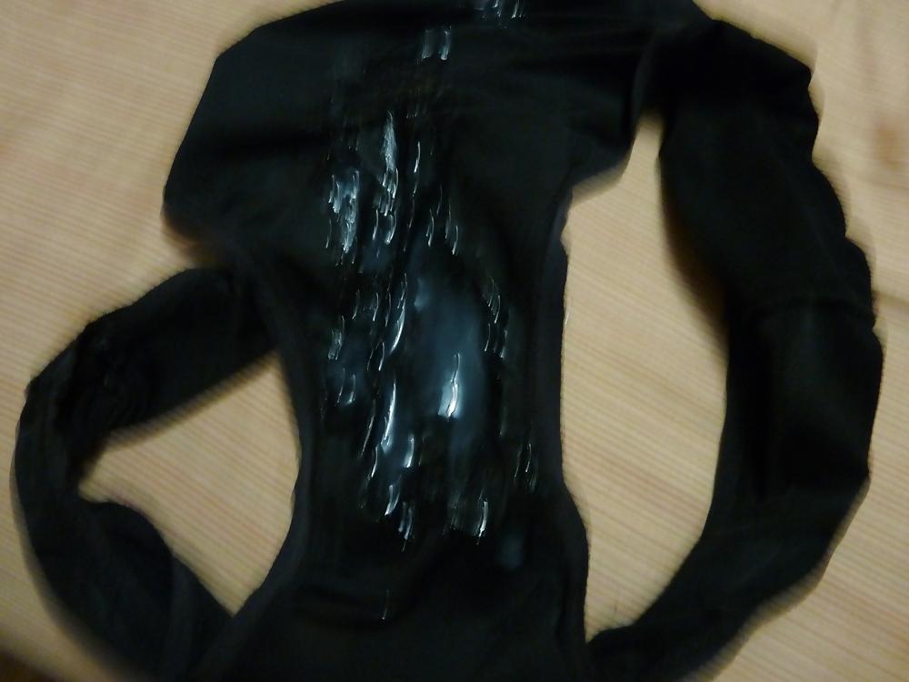 5P My wad on black satin panties