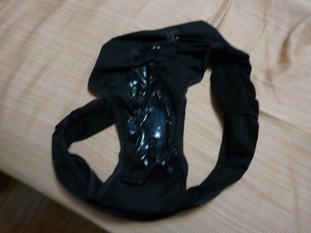 5P My wad on black satin panties