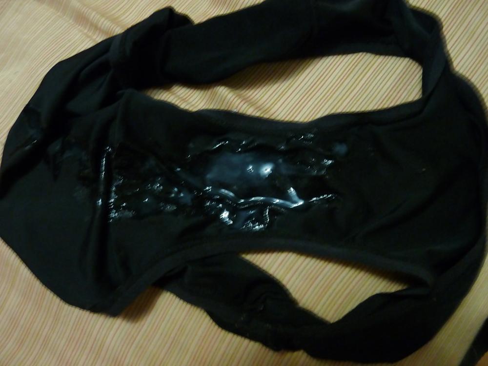 5P My wad on black satin panties
