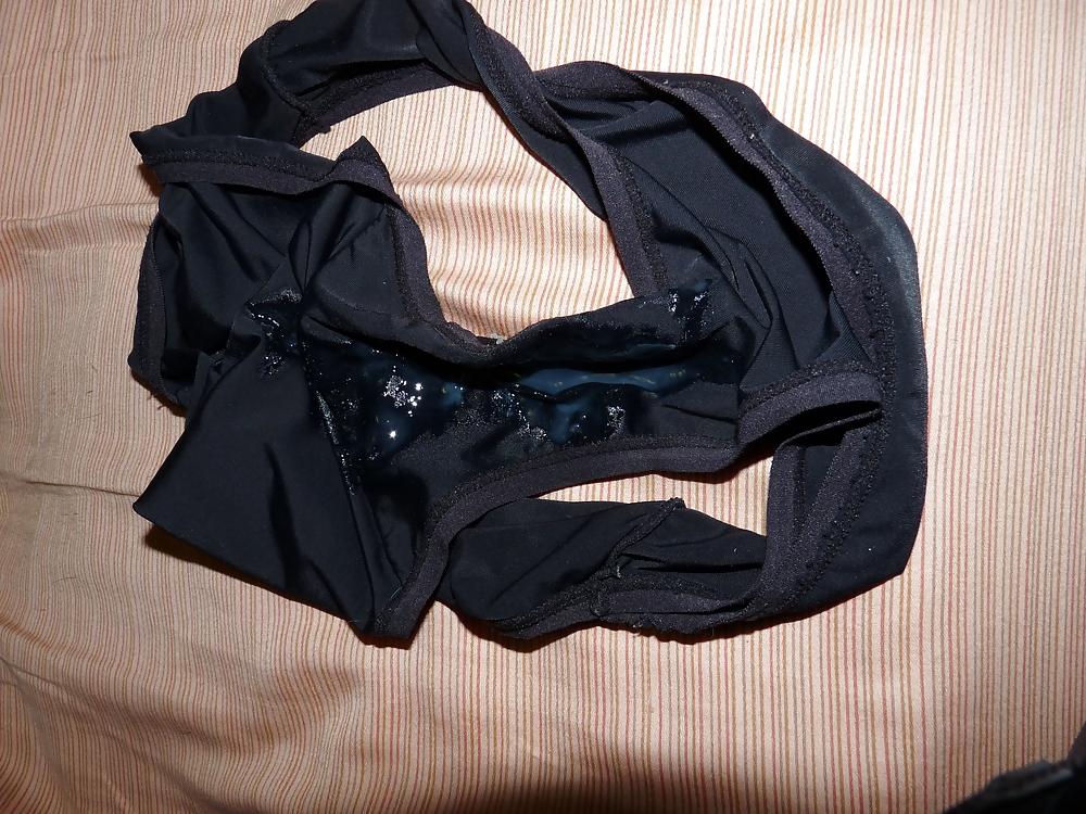 5P My wad on black satin panties