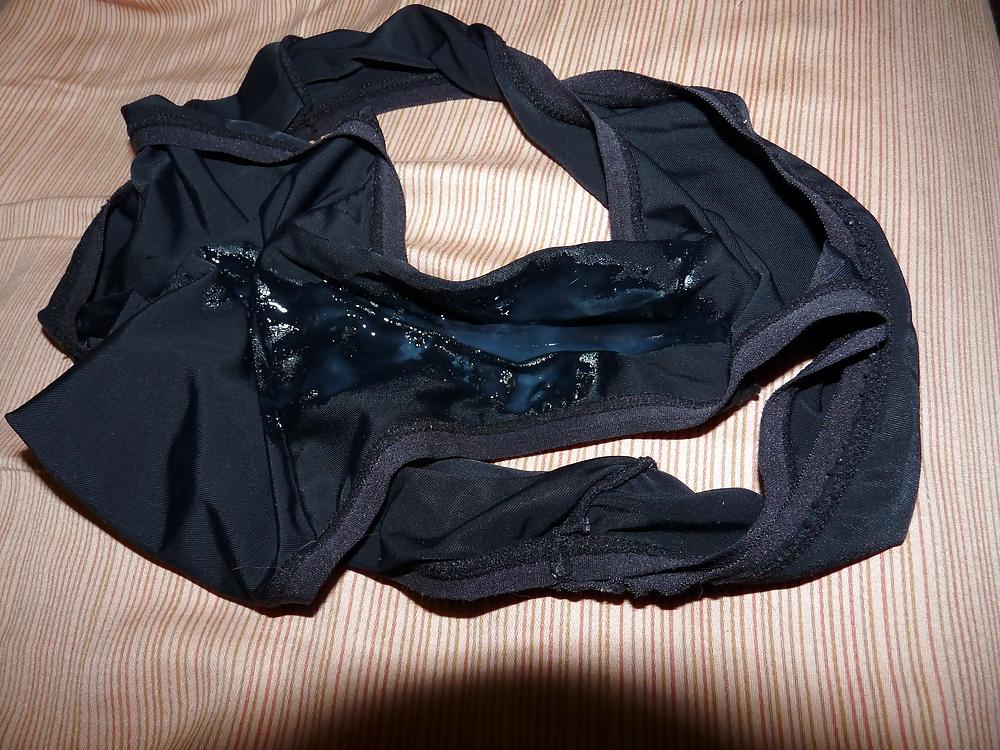 5P My wad on black satin panties