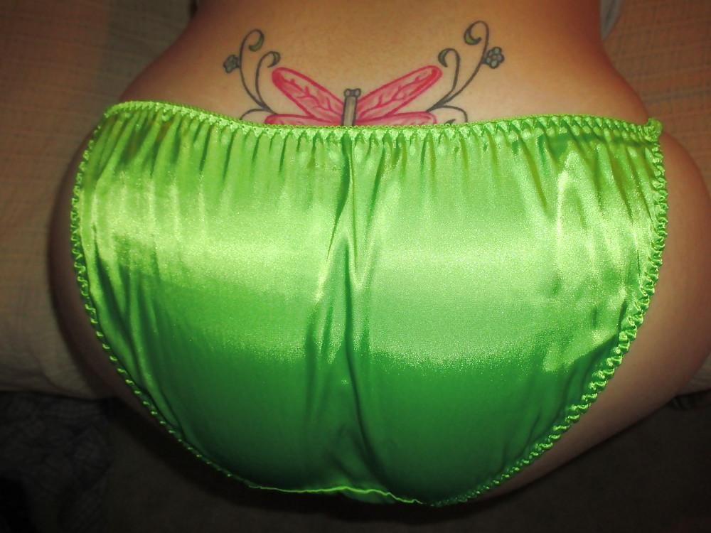 5P Shiny Green Satin Panties