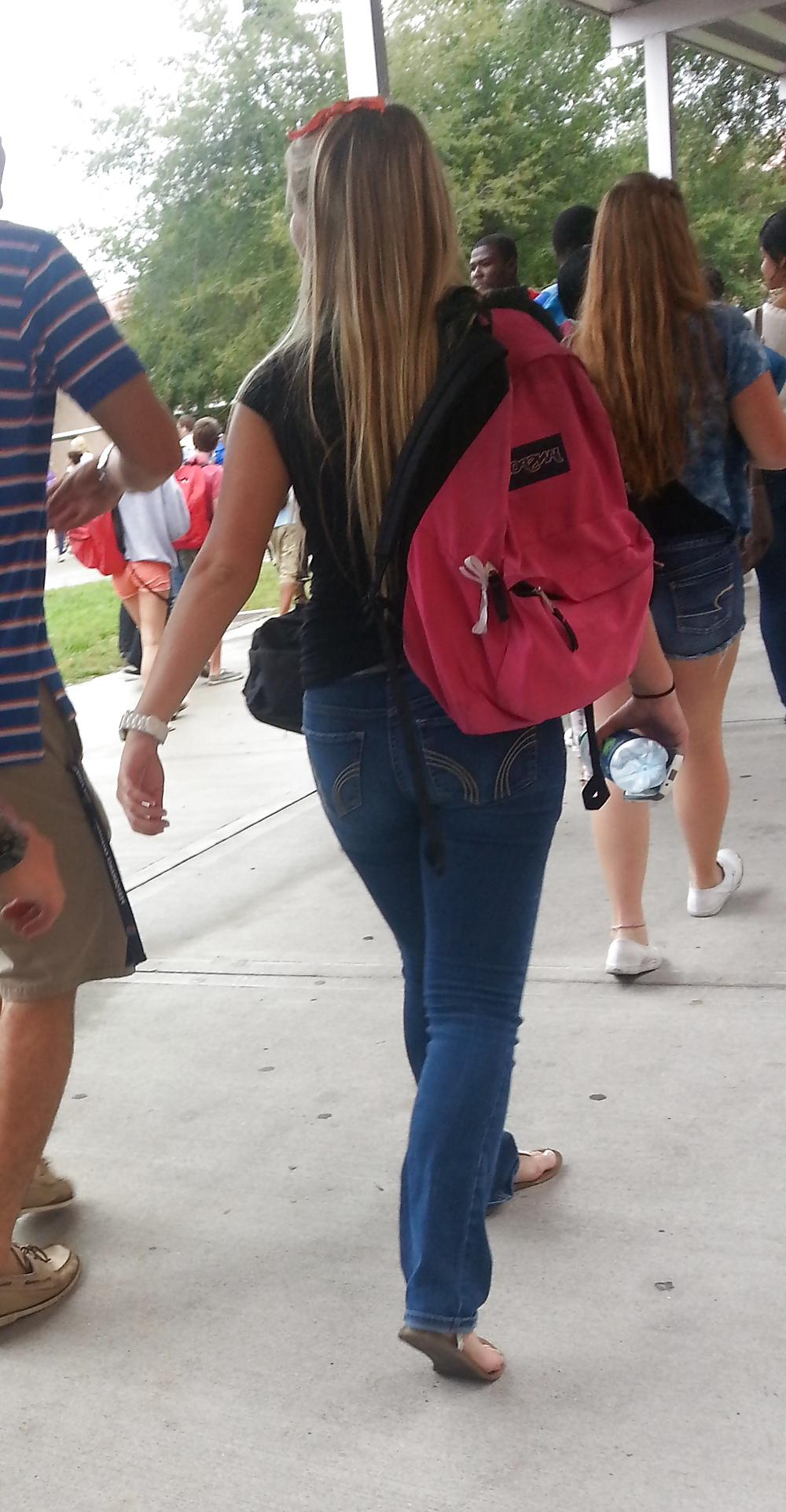 20P Candid Blonde Teen Ass in Tight Flare Jeans