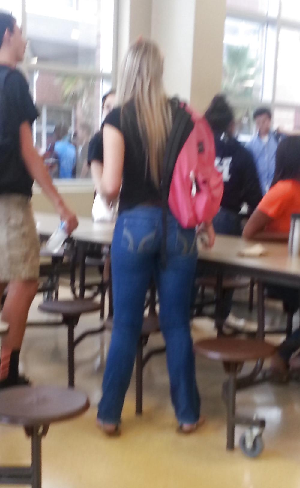 20P Candid Blonde Teen Ass in Tight Flare Jeans