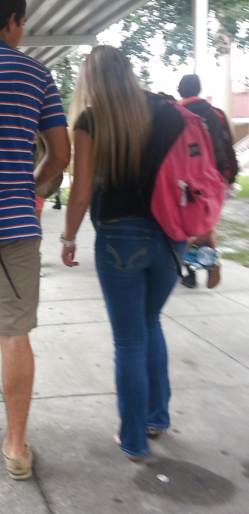 20P Candid Blonde Teen Ass in Tight Flare Jeans