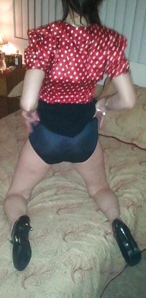 24P Red satin polka dots and nylon panties