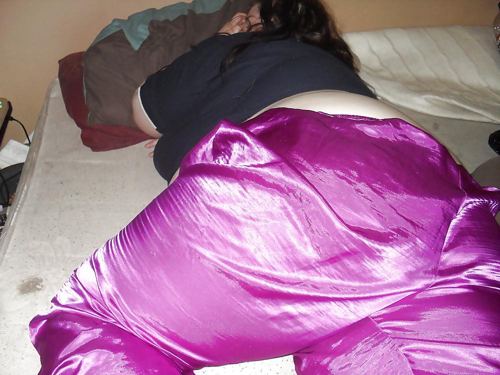8P My SSBBW Girlfriend In Purple Satin Pajama Bottoms