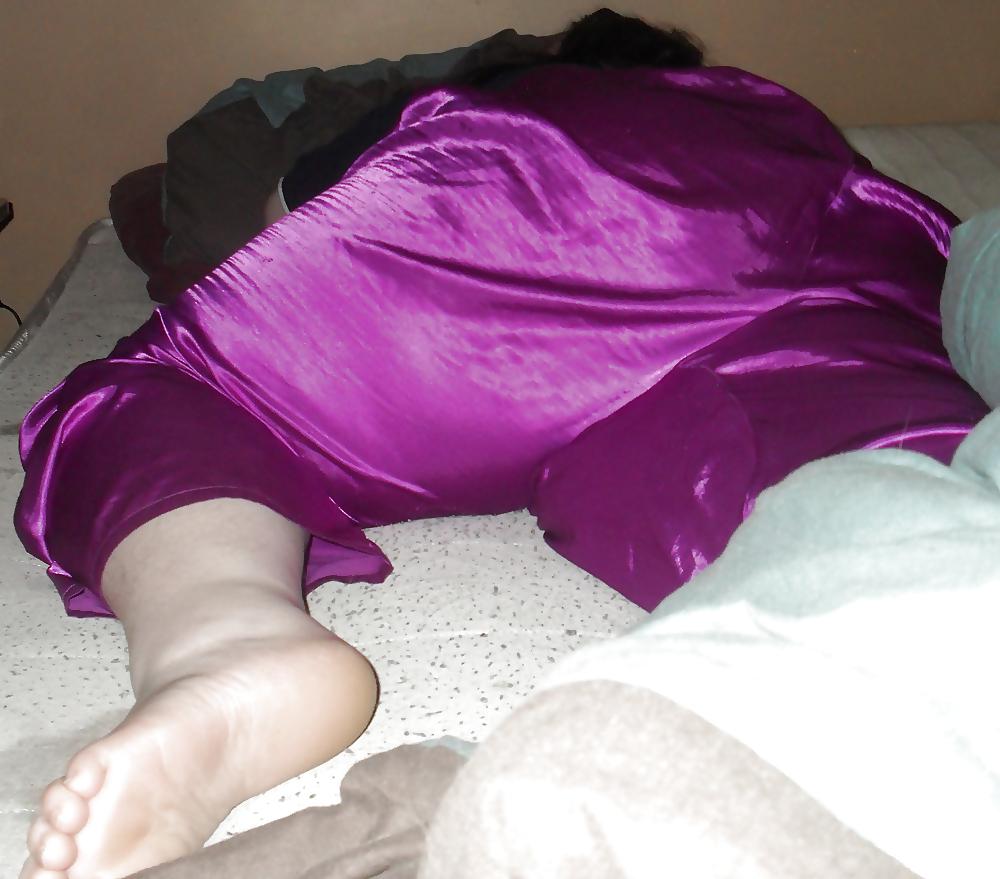 8P My SSBBW Girlfriend In Purple Satin Pajama Bottoms