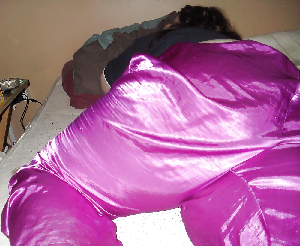 8P My SSBBW Girlfriend In Purple Satin Pajama Bottoms
