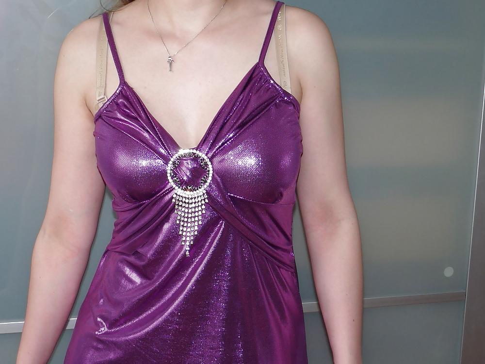 7P Wifes sexy satin silk shiny glossy purple dress2 