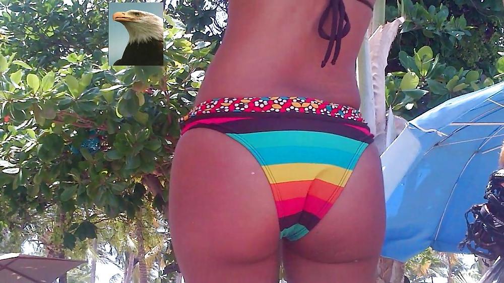 7P Candid latina public bikini ass
