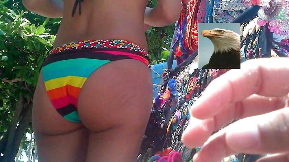 7P Candid latina public bikini ass