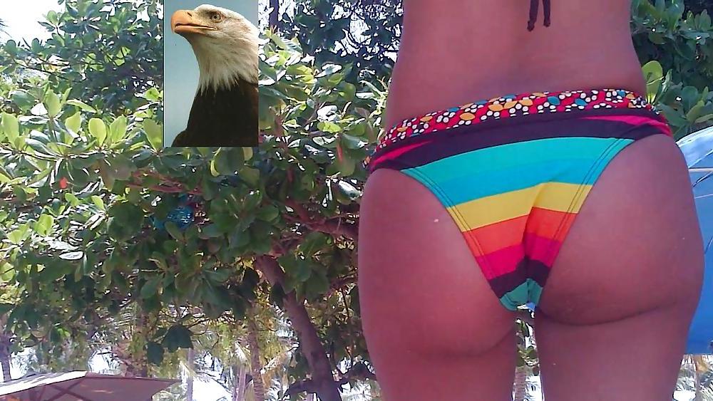 7P Candid latina public bikini ass