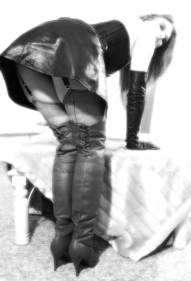 25P Black and white bdsm boots