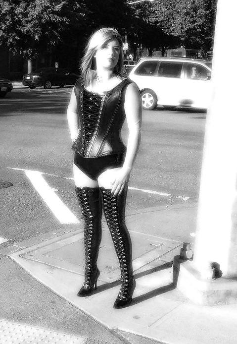 25P Black and white bdsm boots