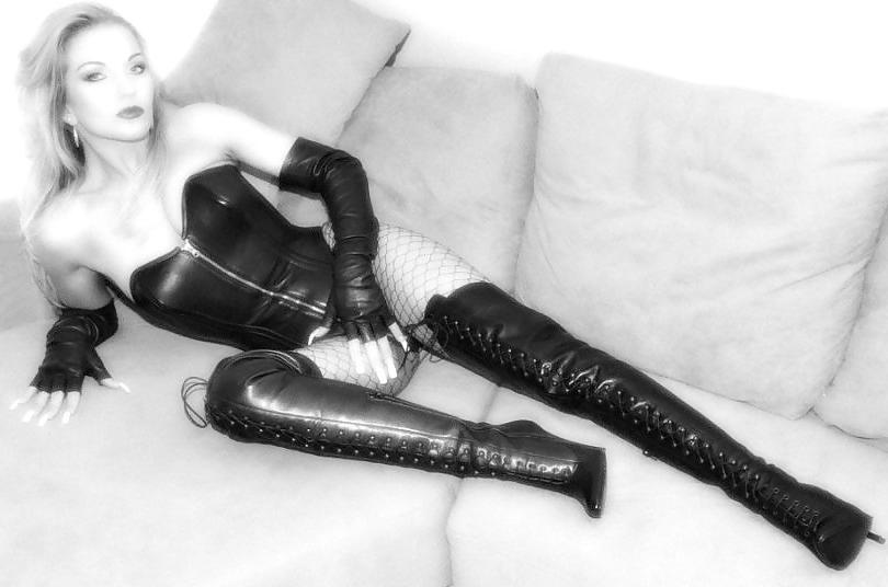 25P Black and white bdsm boots