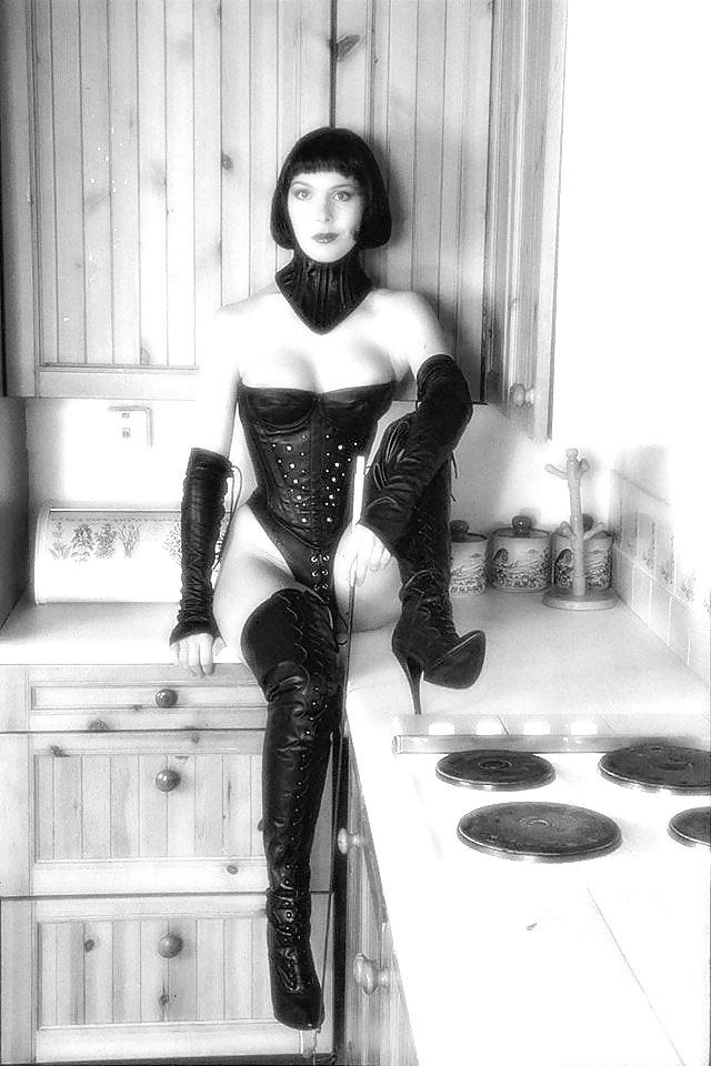 25P Black and white bdsm boots
