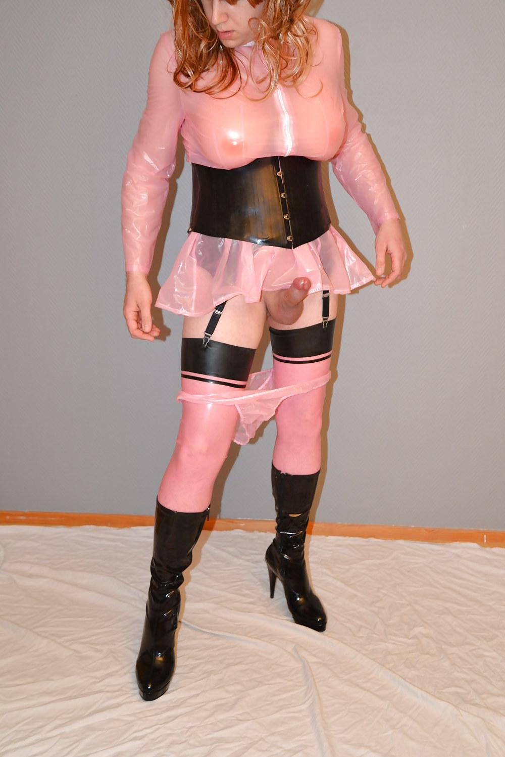 7P Transparent pink pvc and latex