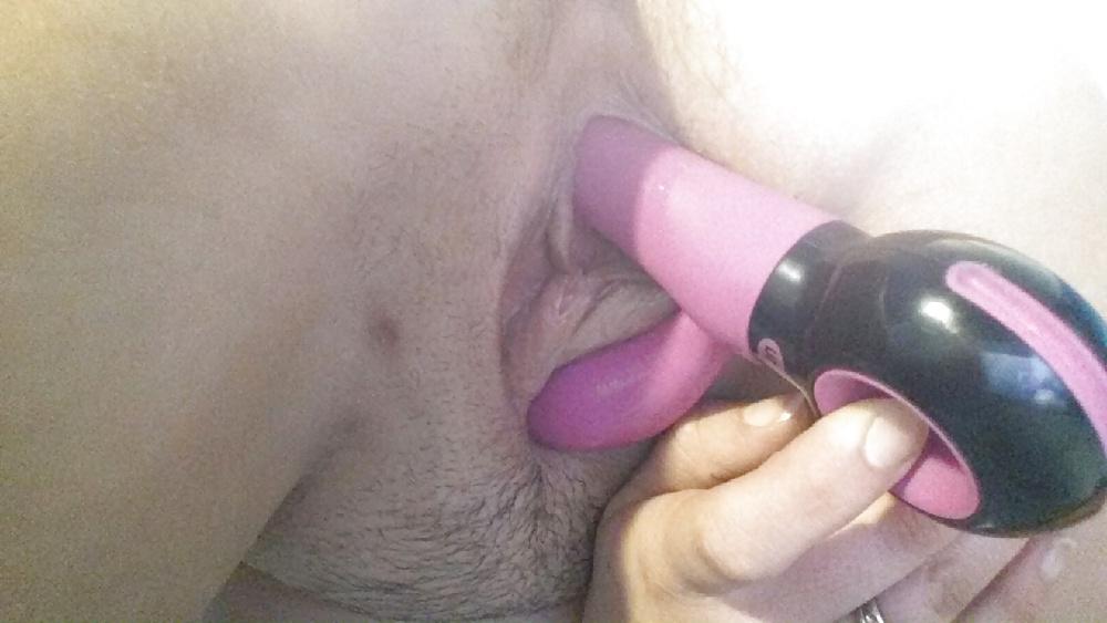 6P Hot wife in crotchless lingerie playing with new toy