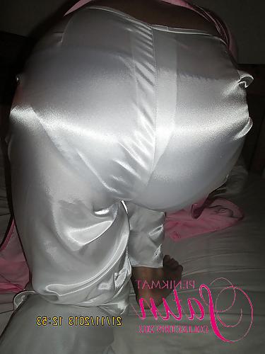 11P White satin trousers
