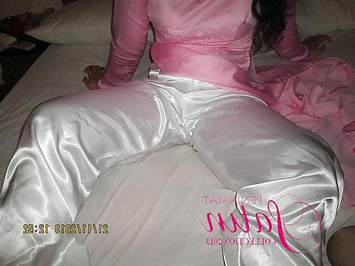 11P White satin trousers